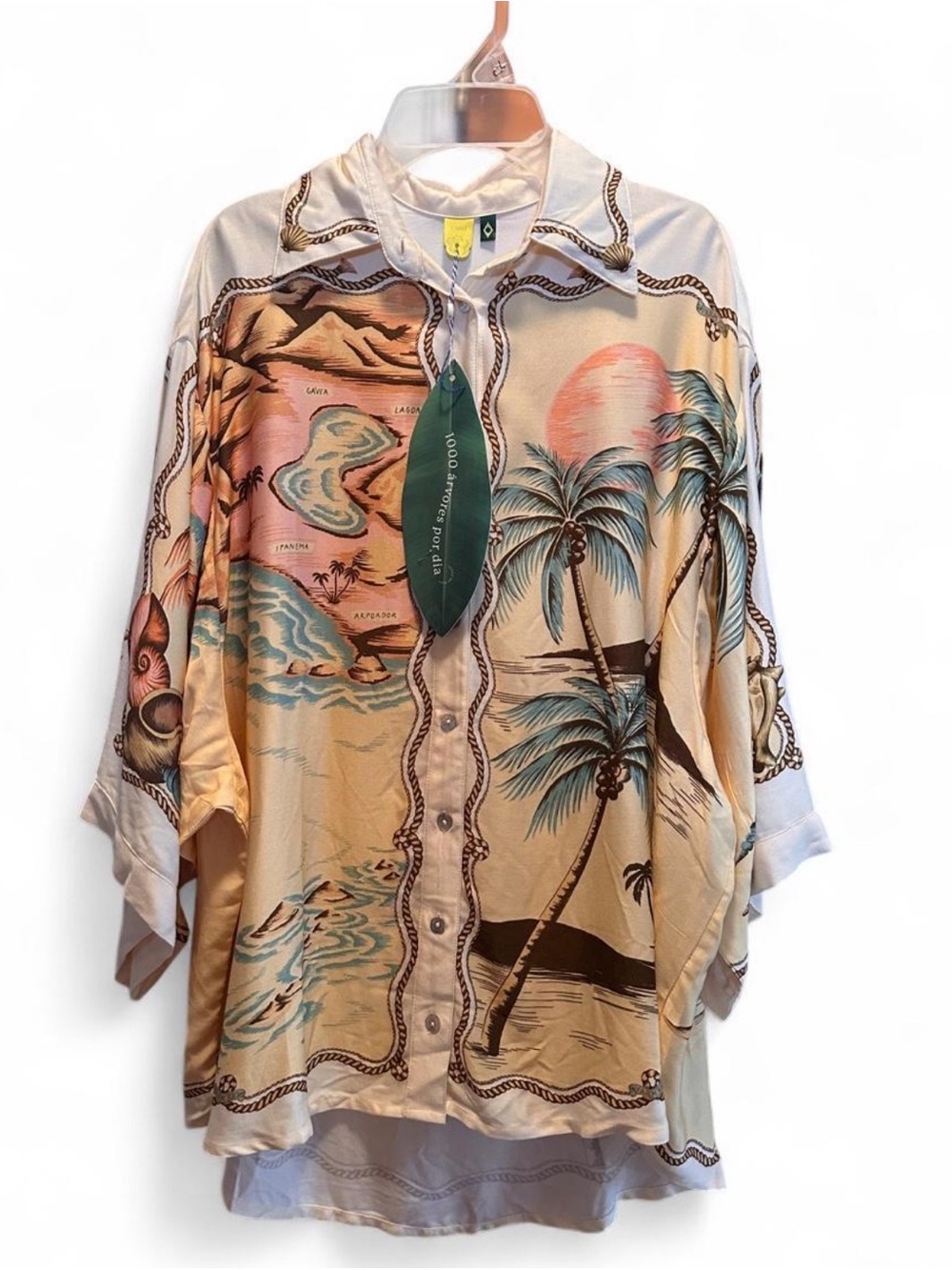 New With Tags Farm Rio "Rio Map" Button Up Shirt, Size Small (Oversized) - Picture 4 of 6